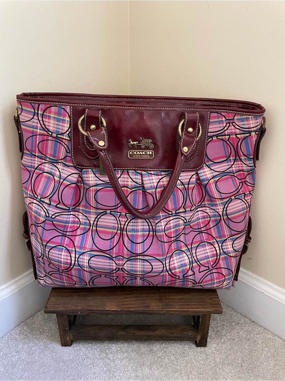 Coach Y2K Vintage Pink Plaid Madison Tote